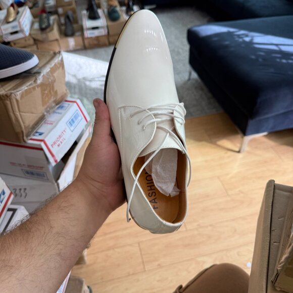 Santimon Men's US 8, 10 White Patent Leather Lace Up Pointed Toe Oxford Shoes - Picture 8 of 11